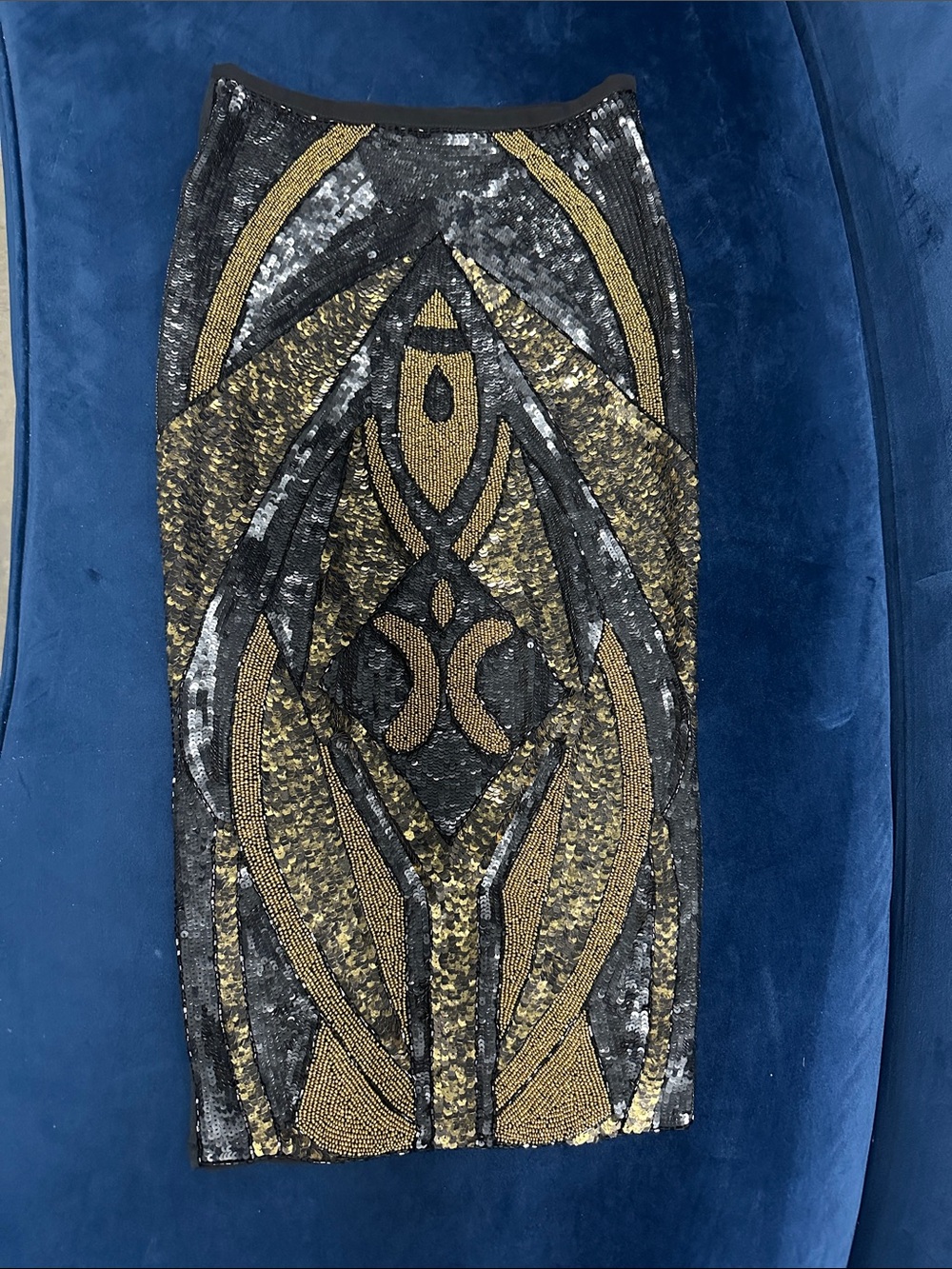 Black Pencil Skirt with Gold Sequin Side Detail